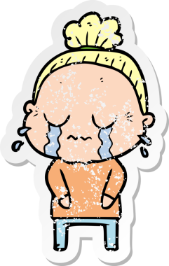 Bir insan tarafından çizilmiş, ağlayan yaşlı bir kadın karikatürü.