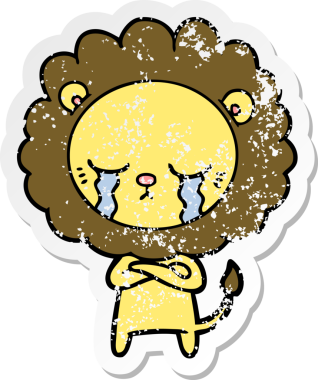 Bir insan tarafından çizilmiş ağlayan çizgi film aslanının sıkıntılı çıkartması.