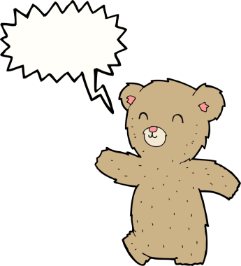 Bir insan tarafından çizilmiş konuşma balonu olan sevimli çizgi film ayıcığı.