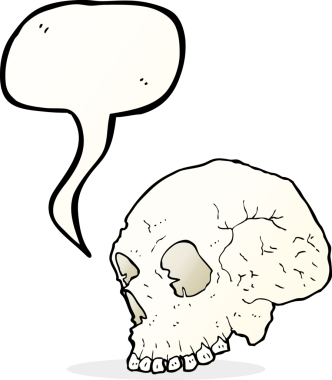 Bir insan tarafından çizilmiş konuşma baloncuklu kafatası çizimi