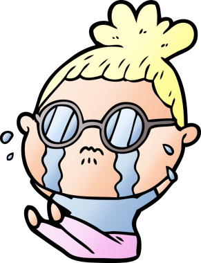 Bir insan tarafından çizilmiş gözlüklü, ağlayan bir kadın.