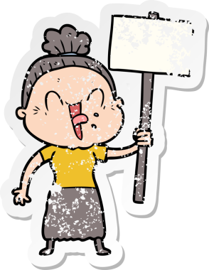 Bir insan tarafından çizilmiş mutlu, yaşlı bir kadının sıkıntılı çıkartması.