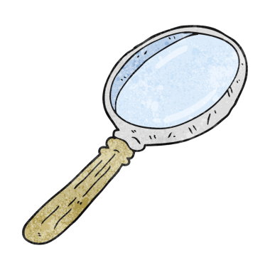 Bir insan tarafından çizilmiş el yapımı çizgi film büyüteci.