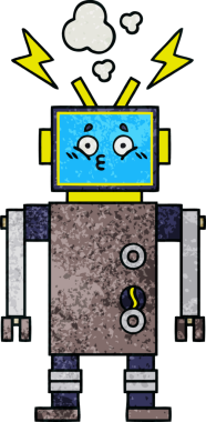 Bir insan tarafından çizilmiş bir robotun retro grunge dokusu