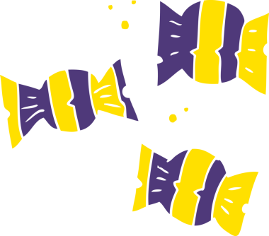 Bir insan tarafından çizilen cadılar bayramı şekerlerinin düz renk çizimi