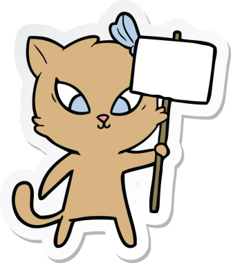 Bir insan tarafından çizilmiş çizgi film kedisinin çıkartması.