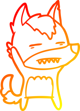 Bir insan tarafından çizilmiş dişleri gösteren çizgi bir kurdun sıcak çizgi çizimi