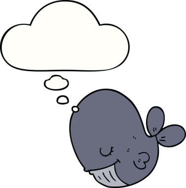 Bir insan tarafından çizilmiş düşünce baloncuklu çizgi film balinası