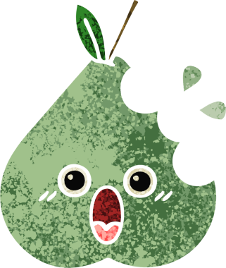 Bir insan tarafından çizilmiş yeşil bir armutun retro çizim tarzı karikatürü