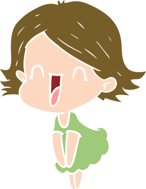 Bir insan tarafından çizilmiş düz renkli mutlu kadın çizgi filmi.