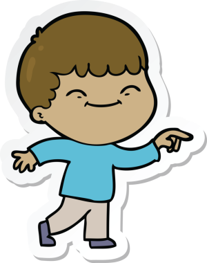 Bir insan tarafından çizilmiş gülümseyen bir çocuğun çıkartması.