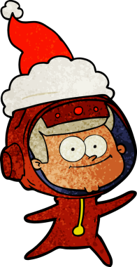 Mutlu astronot el çizimi Noel Baba şapkası giyen bir insan tarafından çizilmiş.