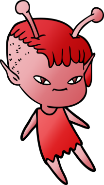 Bir insan tarafından çizilmiş sevimli uzaylı kız çizgi filmi.