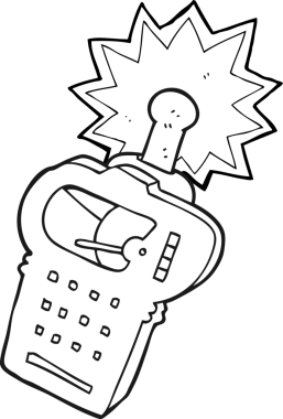 Bir insan tarafından çizilmiş siyah beyaz karikatür bilimsel cihaz