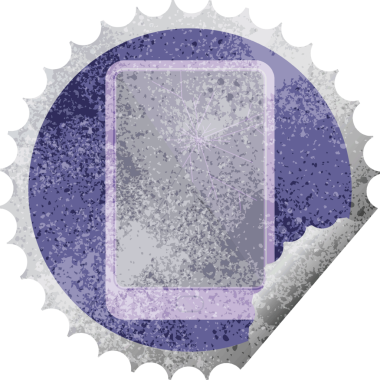 Kırık elektronik tablet vektör yuvarlak etiket damgası bir insan tarafından çizildi