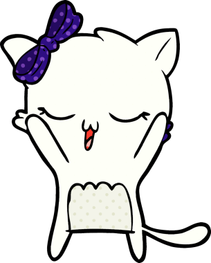 Bir insan tarafından çizilmiş kafasında yay olan çizgi film kedisi.