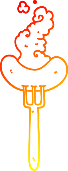 Bir insan tarafından çizilen çatalla çizilmiş bir sosisin sıcak çizgi çizimi