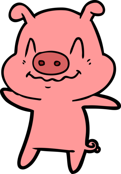 Bir insan tarafından çizilmiş sinirli çizgi film domuzu.