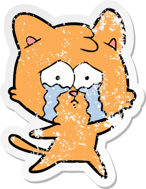 Bir insan tarafından çizilmiş, ağlayan bir kedinin sıkıntılı çıkartması.