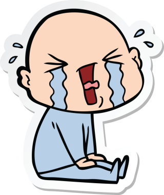 Bir insan tarafından çizilmiş ağlayan kel bir adamın çıkartması.