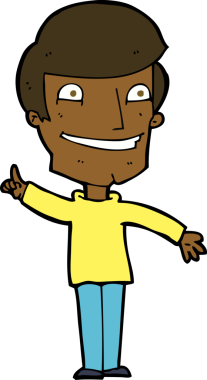 Bir insan tarafından çizilmiş bir fikirle sırıtan çizgi film adamı.