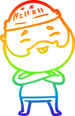 Bir insan tarafından çizilmiş mutlu sakallı bir adamın çizgi çizimi.