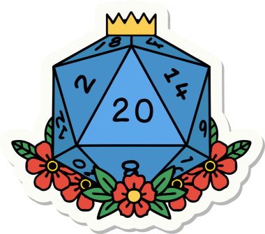 Bir insan tarafından çizilmiş 20 D20 zarının etiketi.