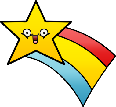 Bir insan tarafından çizilmiş kayan gökkuşağı yıldızının gölgeli karikatürü