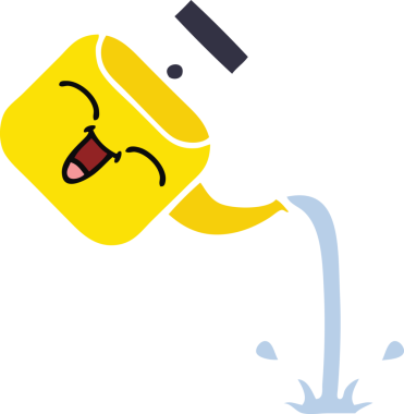 Bir insan tarafından çizilmiş bir çaydanlığın düz renkli retro karikatürü