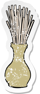 Bir insan tarafından çizilmiş vazodaki karikatür kamışının gerilimli retro yapıştırması.