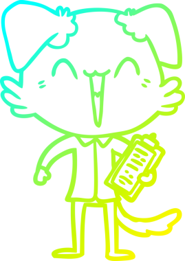 Bir insan tarafından çizilmiş mutlu bir ofis köpeği çizgi filmi.