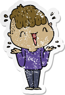 Bir çizgi filmin kederli çıkartması. Mutlu çocuk. Bir insan tarafından çizilmiş.