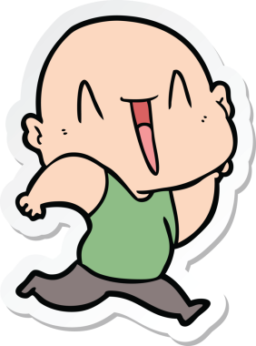 Bir insan tarafından çizilmiş mutlu, kel bir adamın çıkartması.