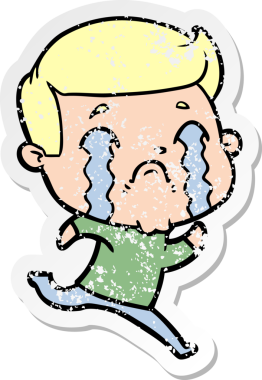 Bir insan tarafından çizilmiş ağlayan bir karikatürcünün sıkıntılı çıkartması.