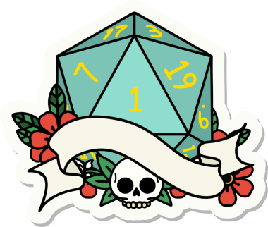 Bir insan tarafından çizilmiş doğal bir d20 zar etiketi.