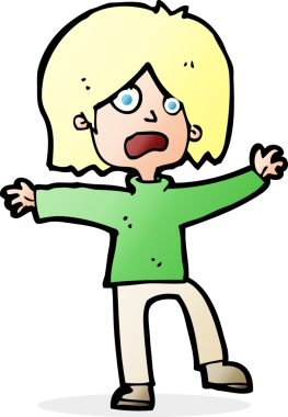 Bir insan tarafından çizilmiş korkmuş bir çizgi film karakteri.