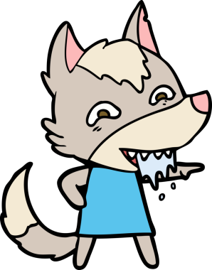 Bir insan tarafından çizilmiş aç kurt çizgi filmi.