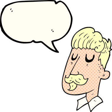 Bir insan tarafından çizilmiş bıyıklı bir çizgi film karakteri.