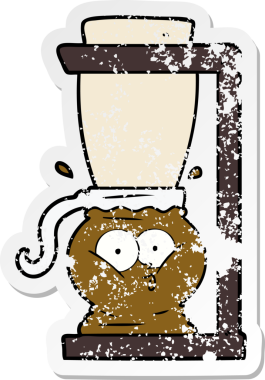 Bir insan tarafından çizilmiş karikatür filtresi kahve makinesinin sıkıntılı çıkartması.