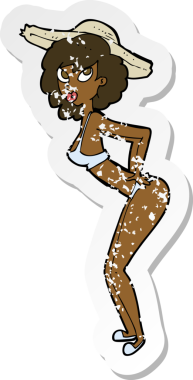 Bir insan tarafından çizilmiş plaj kızı karikatürünün gerilimli yapıştırması.