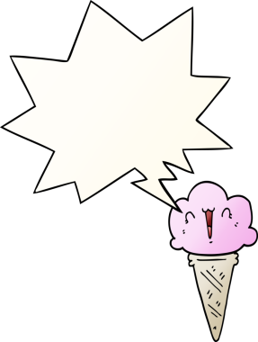 Yüzü konuşma baloncuğu olan çizgi film dondurması bir insan tarafından çizildi.