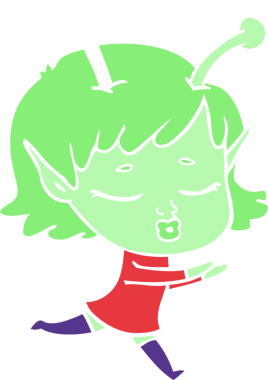 Bir insan tarafından çizilmiş düz renkli uzaylı kız çizgi filmi.