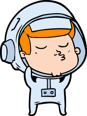 Bir insan tarafından çizilmiş kendine güvenen bir astronot çizgi filmi.