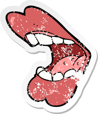 Bir insan tarafından çizilmiş karikatür ağzının gerilimli retro yapıştırması.