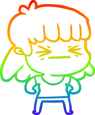 Gökkuşağı gradyan çizimi bir insan tarafından çizilmiş kızgın bir kız çizgi filmi