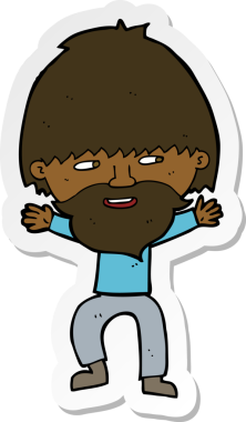 Bir insan tarafından çizilmiş sakallı mutlu bir adamın çıkartması.