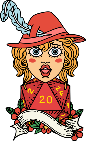 Bir insan tarafından çizilmiş 20 zarlı Retro Dövme Tarzı insan ozanı