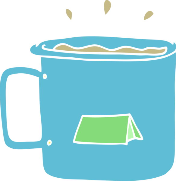 Bir insan tarafından çizilmiş düz renkli kamp kupası.