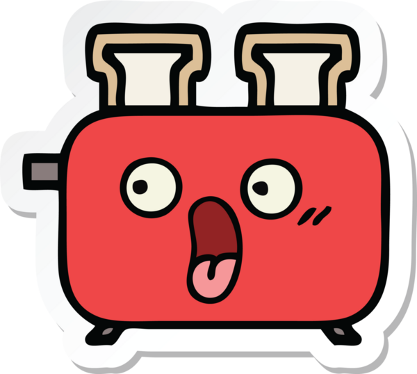 Bir insan tarafından çizilmiş bir tost makinesinin şirin bir karikatürü.