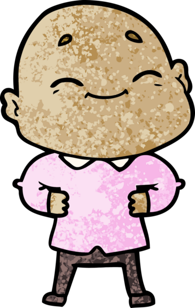 Bir insan tarafından çizilmiş mutlu kel adam çizgi filmi.